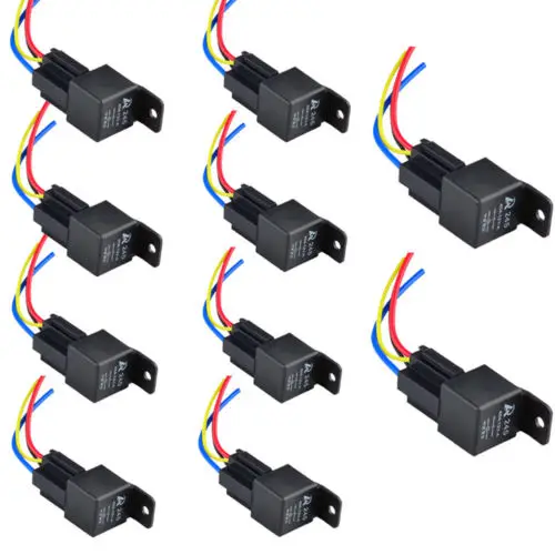 

10 Pack Car Auto 12V 40A 40 A SPST Relay & Socket 4Pin 4P 4 Wire US Delivery