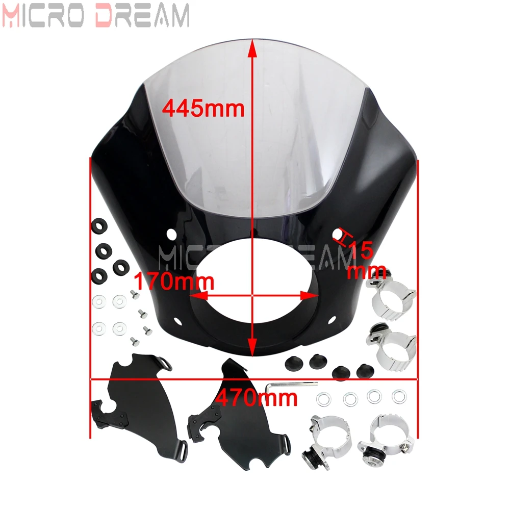 Smoke Windshield Gauntlet Headlight for Harley Sportster XL Dyna Street Bob FXD FLD Headlamp Fairing Mounting Clamp Bracket Kits |