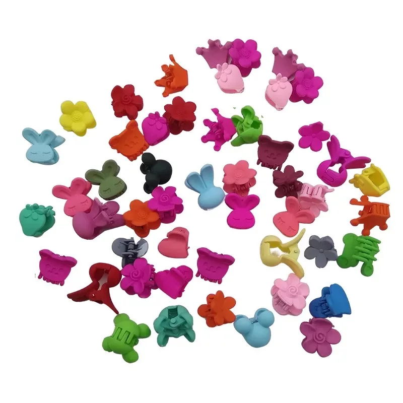 

2018 New Arrivals Hair Clip 50Pcs/lot Cute Kids Flower Rabbit Crown Claws Candy Solid Hair Accessories for Girl Plastic Box Gift