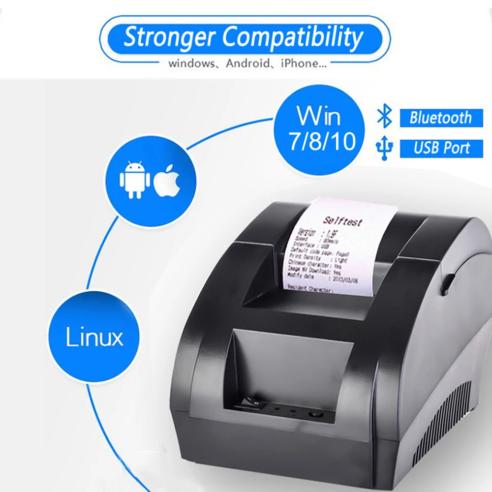 Термопринтер Zjiang 58 мм POS чековый принтер Bluetooth USB порт для телефона Android iOS Windows