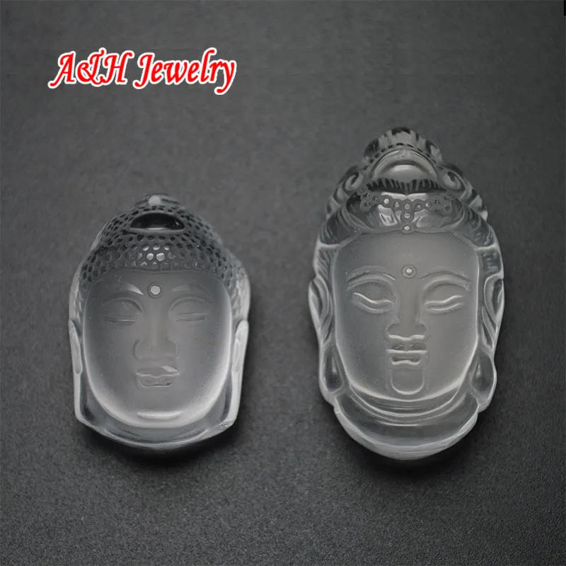 2pcs High End Natural Rock Crystal Stereoscopic Guanyin Head Fine Carved Healing Chakra Buddha Pendant