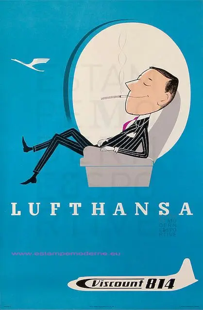 Lufthansa Viscount немецкий y Travel Ad Beauty View ретро ВИНТАЖНЫЙ ПЛАКАТ Картина на холсте