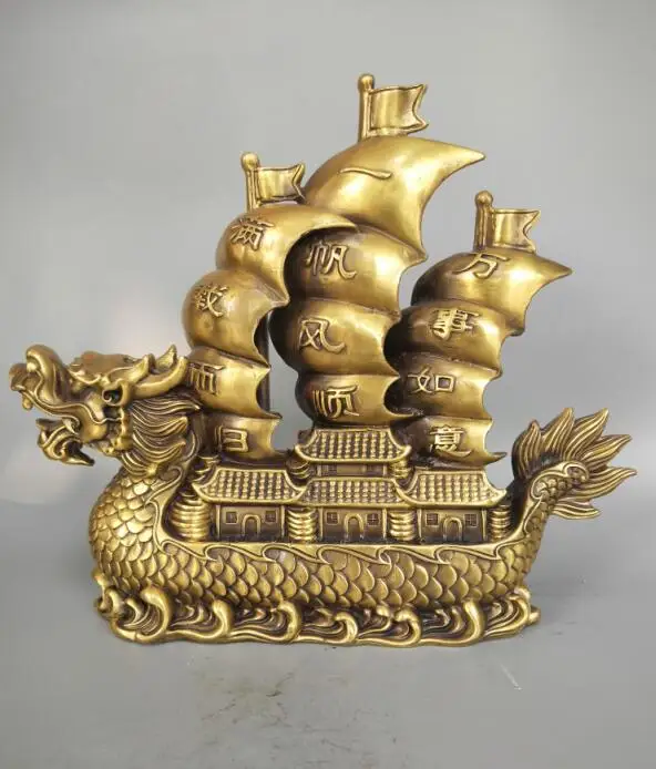 

China pure brass Dragon boat crafts statue