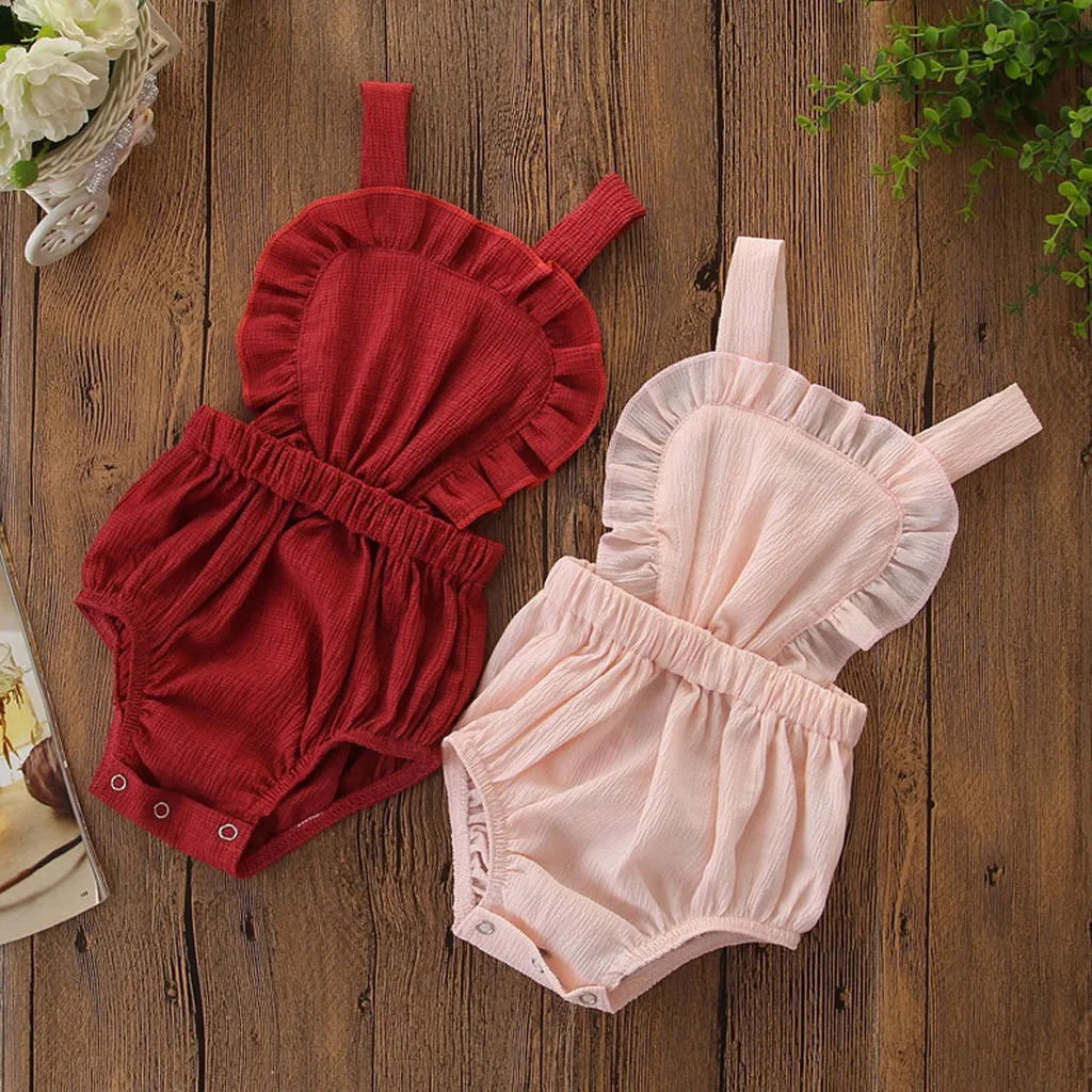 Милый Модный комбинезон для новорожденных девочек однотонный хлопковый с