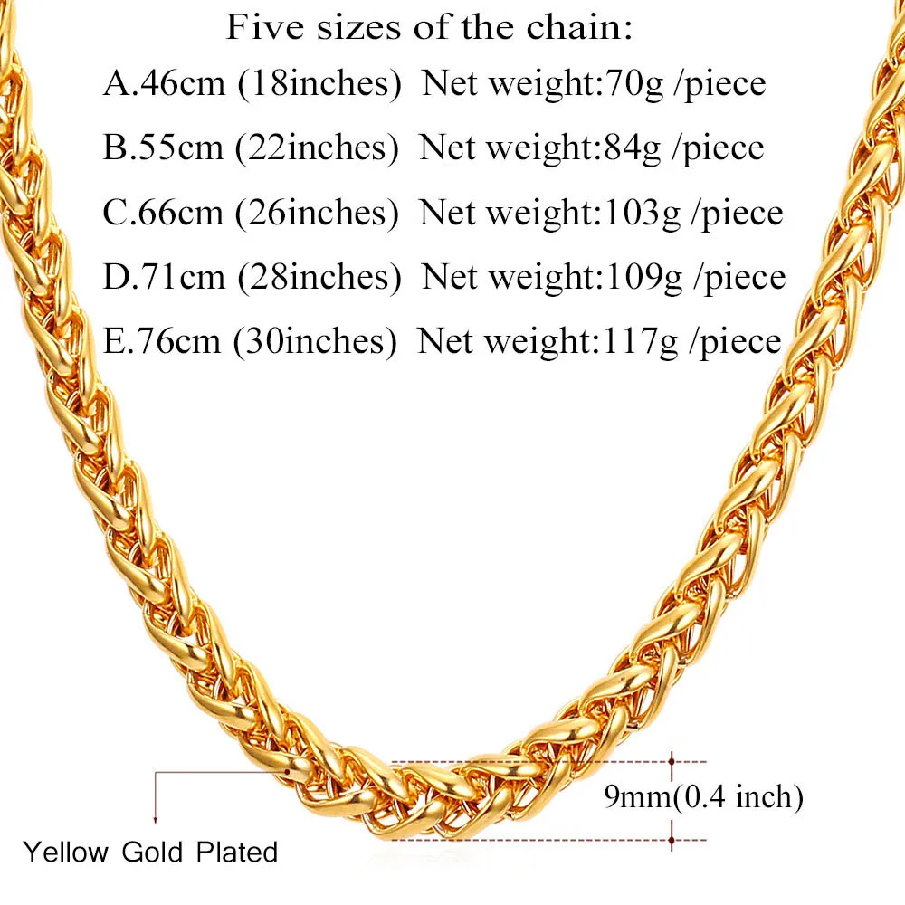 Витая Ювелирная цепочка с покрытием из на шею для мужчин желтого золота/черного