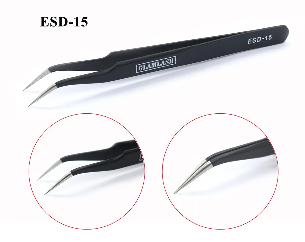 ESD-15 Glamlash ESD-12 ESD-15 Антистатический пинцет Изогнутый пинцет прямой наконечник пинцет Макияж инструмент - Цвет: ESD-15