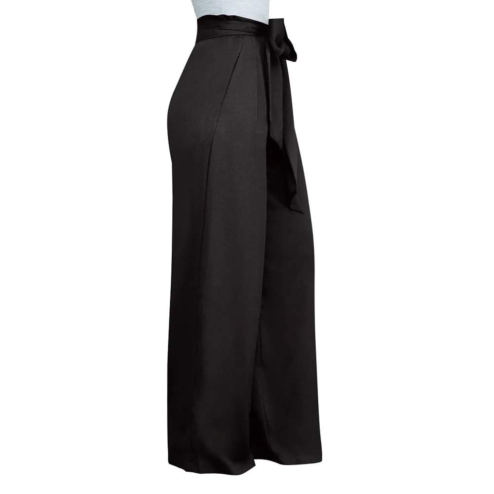 Женские модные широкие брюки на шнуровке с высокой талией свободные однотонные |