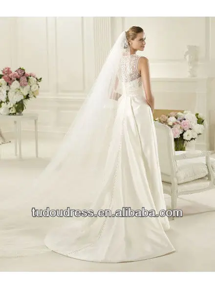 2014 Elegant A-line Sweetheart Lace White Tank Brush Train Princess Floor Length Satin Wedding Dress Gown | Свадьбы и торжества