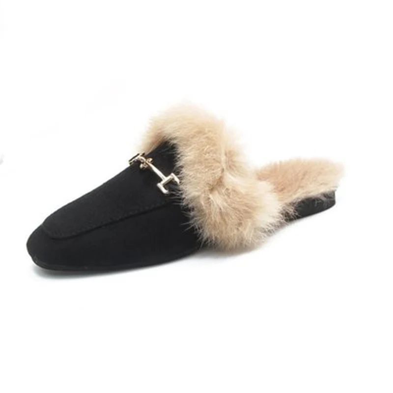 2019 настоящие однотонные женские туфли Pantufas Pantufa пушистые тапочки милые зимние