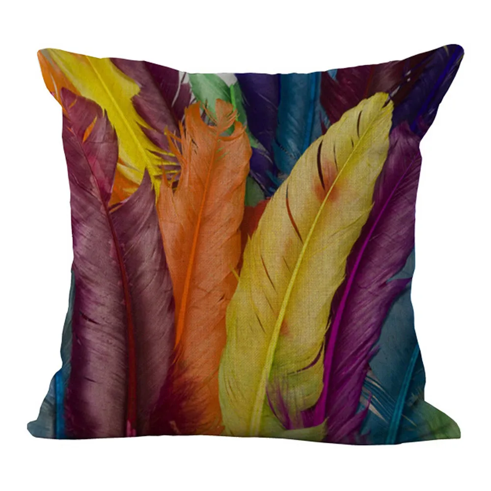 

Vintage Colorful Feather Pattern Home Decor Pillow Case Sofa Waist Throw Cushion Cover Easily Match Your Sofa and Bed #20