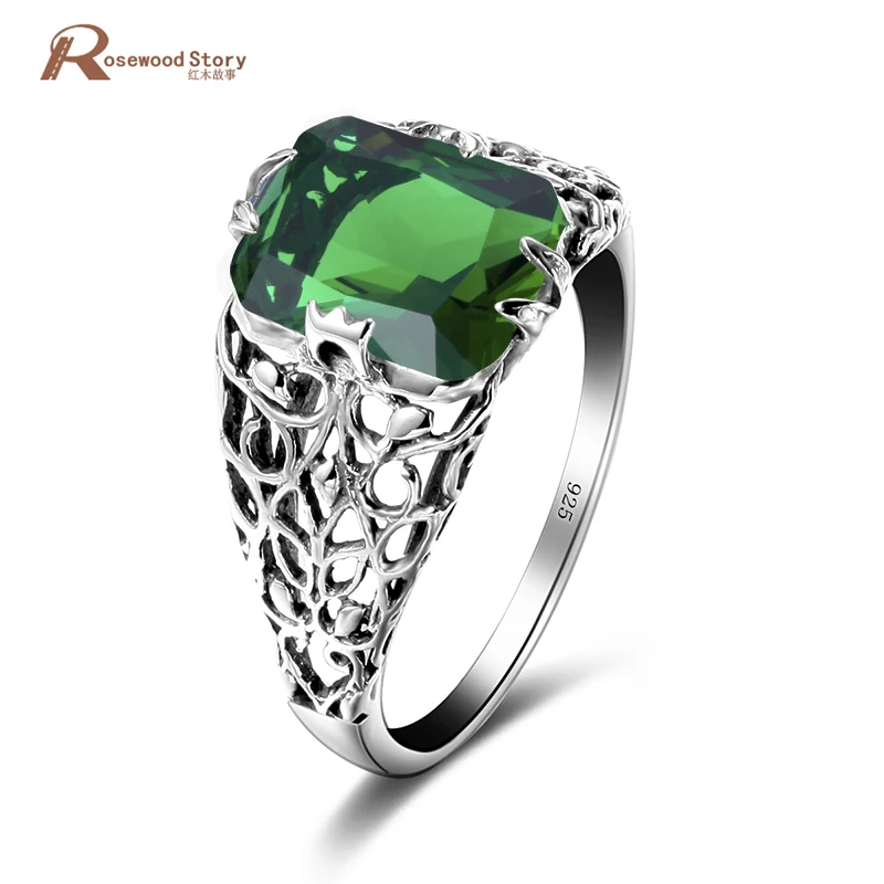 

Real 925 Sterling Silver Rings For Women Green Rhinestone Ladies Amazing Wedding Rings Fashion Woman Female Jewelry Accessories