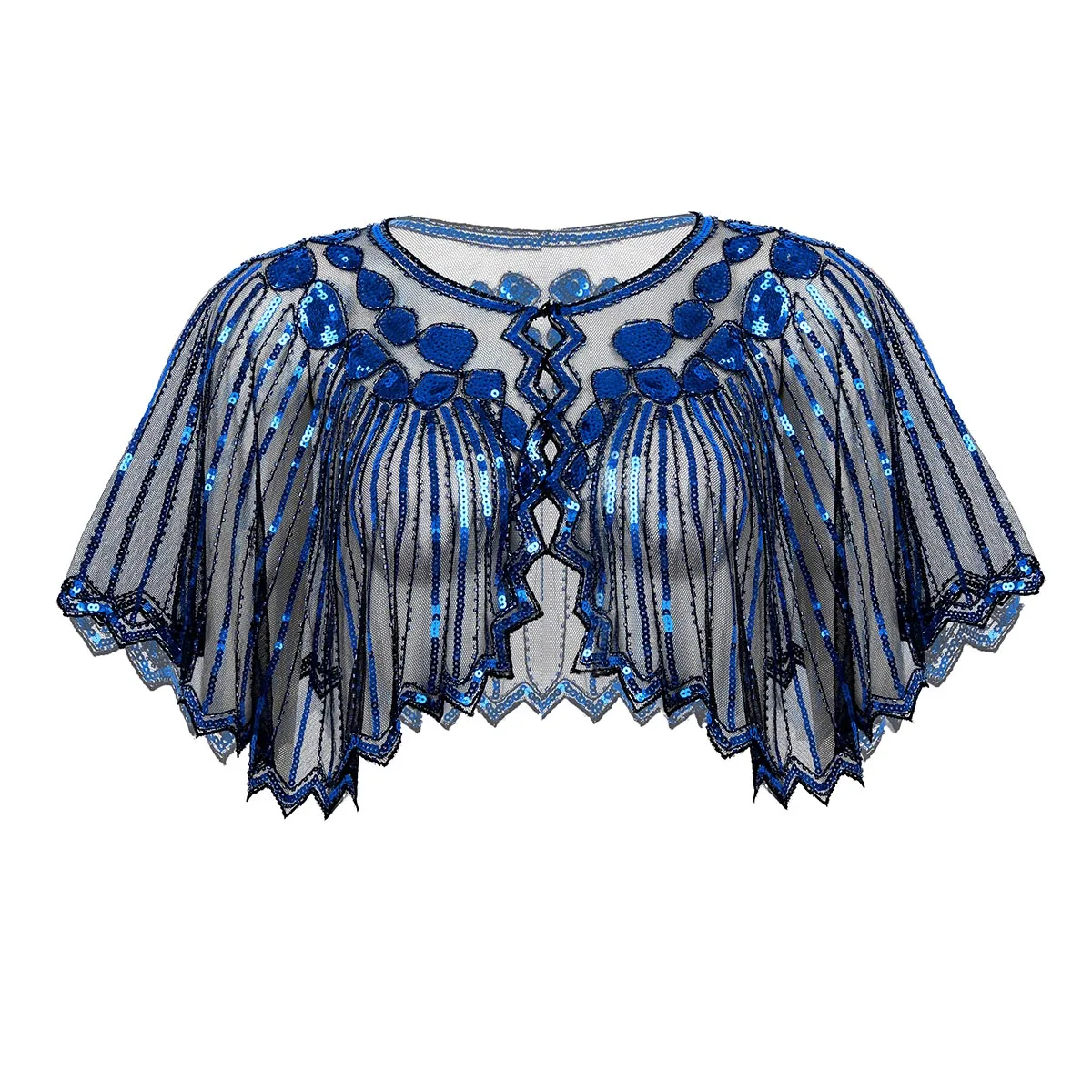 Black Blue Женская шаль в ретро стиле 1920 s, блестящая расшитая блестками вечерняя накидка, свадебная шаль, болеро, накидка для невесты - Цвет: Black Blue