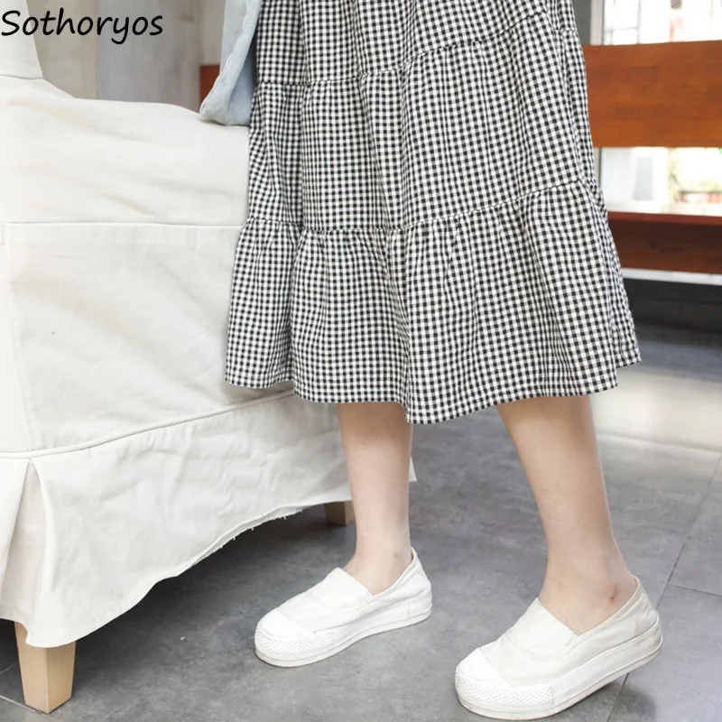 

Skirts Women Plaid Ruffles A-Line Elegant Elastic Waist Sweet Harajuku Womens Skirt Retro Korean Style Trendy Chic Cute Student