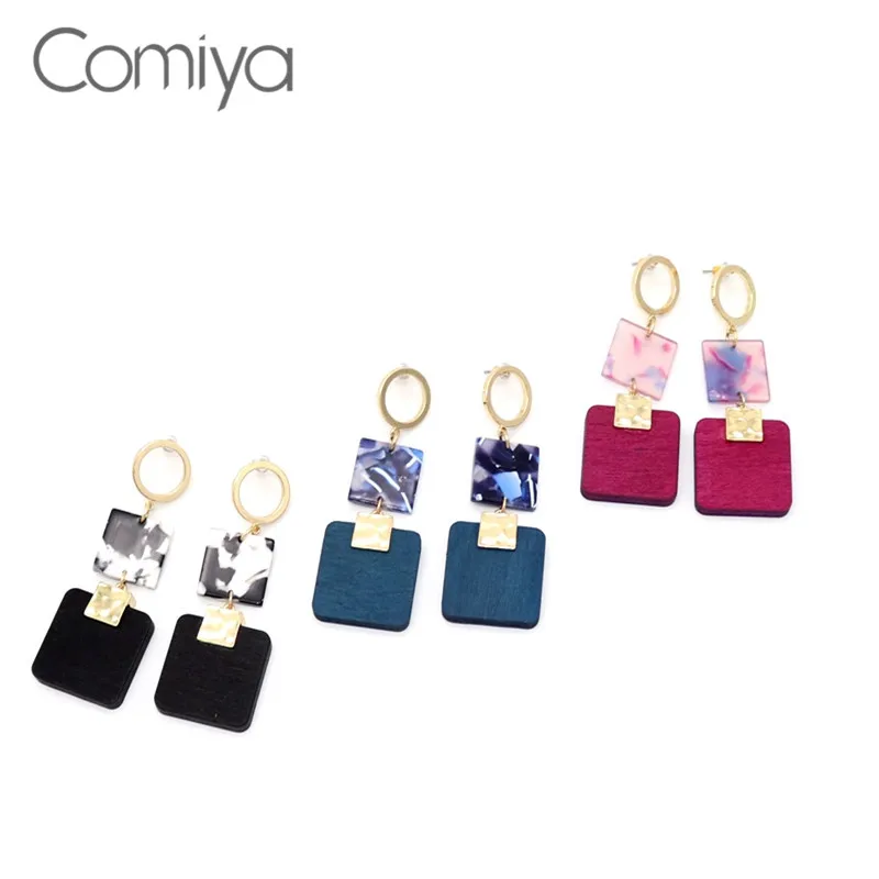 Серьги подвески Comiya Геометрические Квадратные аксессуары кулон золотого цвета