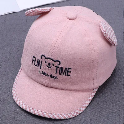Pink Новые милые детские шапки, Весенняя бейсбольная кепка с надписями и медведем для маленьких мальчиков и девочек, мягкая модная Регулируемая Кепка от солнца для детей 6-18 месяцев - Цвет: Pink