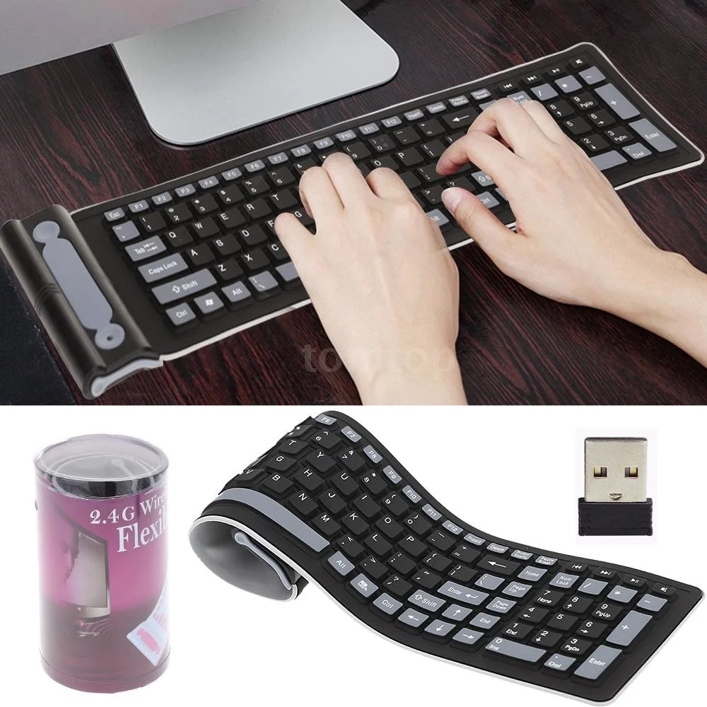 2,4 USB портативная мини Гибкая Складная Водонепроницаемая моющаяся Мягкая силиконовая игровая Беспроводная клавиатура для ПК планшета ноутбука компьютера