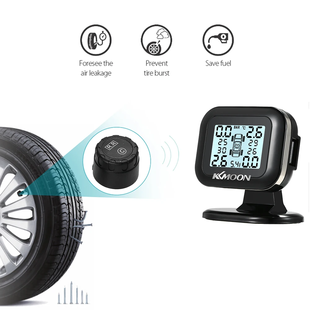 KKmoon TPMS система контроля давления в шинах Беспроводная Солнечная энергия LCD