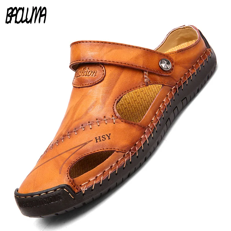 New Classic Leather Men Soft Sandals Shoes Summer Leisure Beach Roman Men Sandals High Quality Sandals Slippers Bohemia Big Size