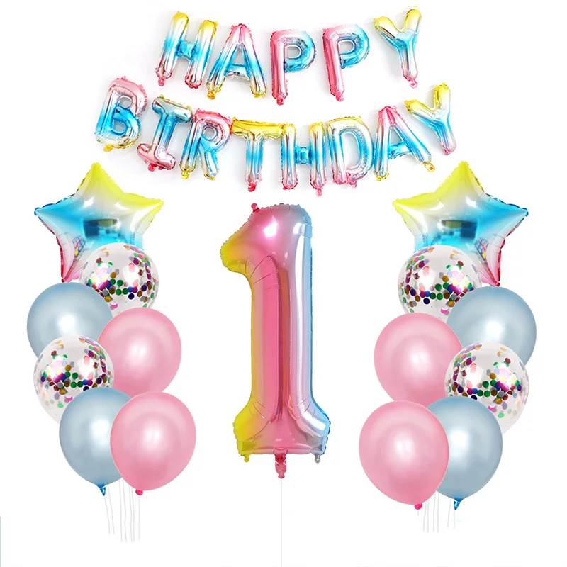 28psc Gradient Balloons 32 Inch Number 16 Inch Happy Birthday Letters Rainbow Latex Balloons Birthday Party Wedding Decorations images - 1