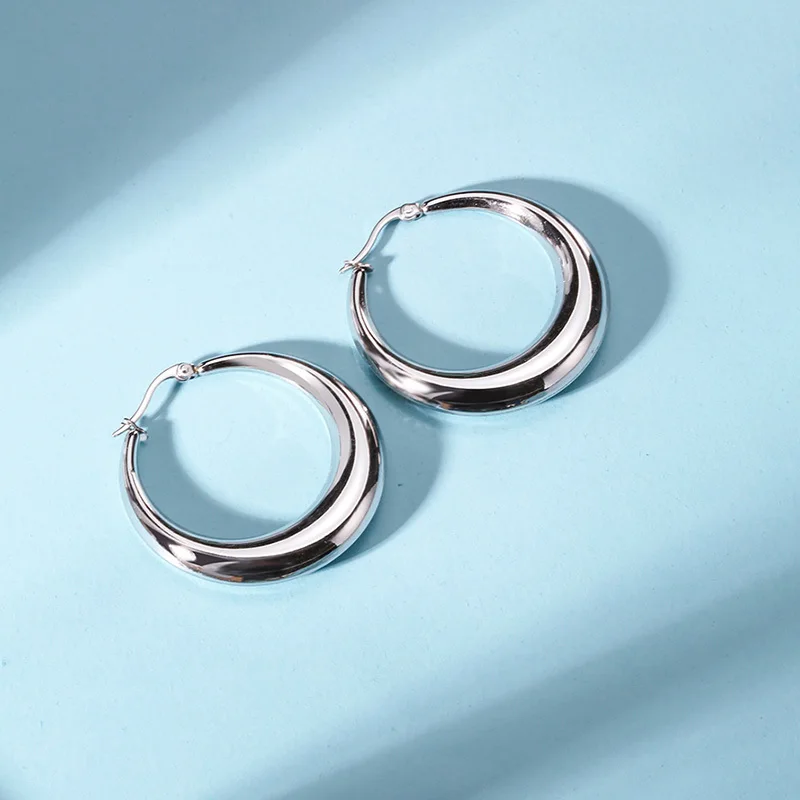 Женские серьги кольца Crescent Moon из нержавеющей стали серебристого цвета с