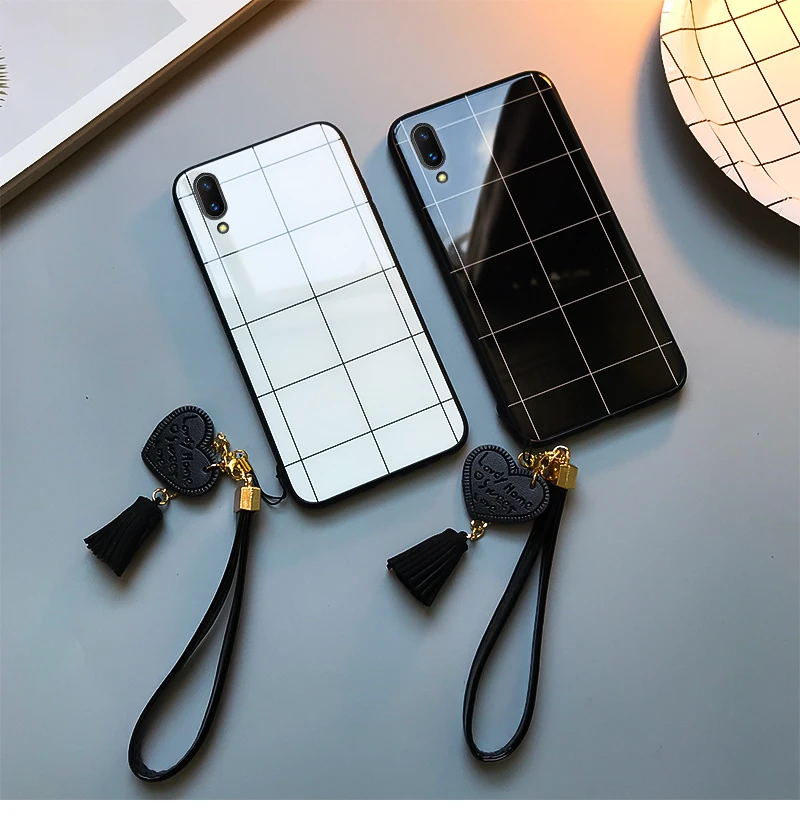 OUKAIXI Black white minimalist lattice Phone Case for Huawei mate10/9/20 case on huawei mate9 Soft Edge PC+Glass Back Cover |