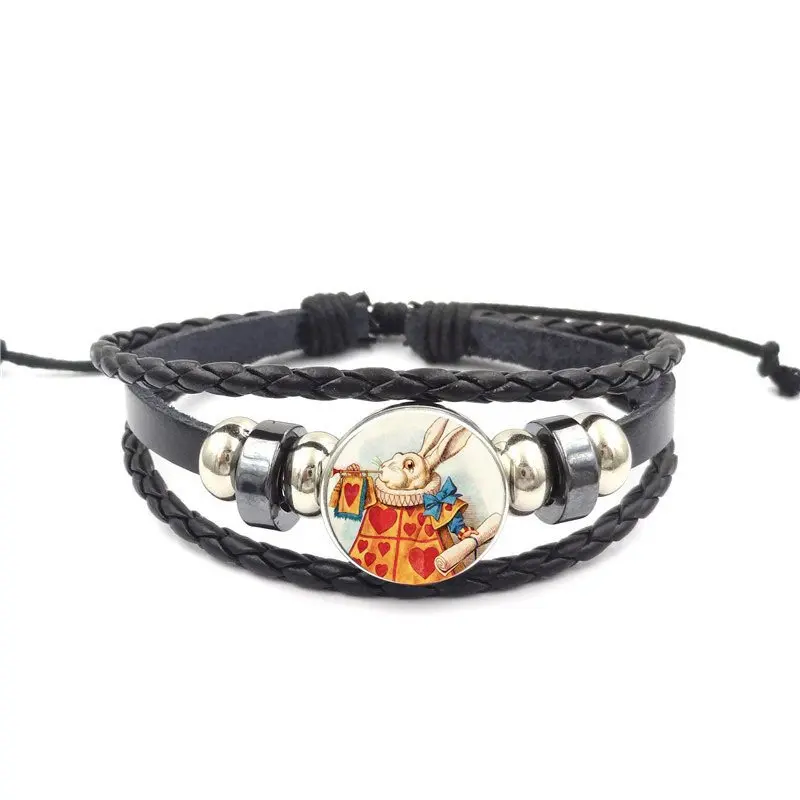 Женский рождественский подарок черный кожаный браслет бижутерия со стеклянными