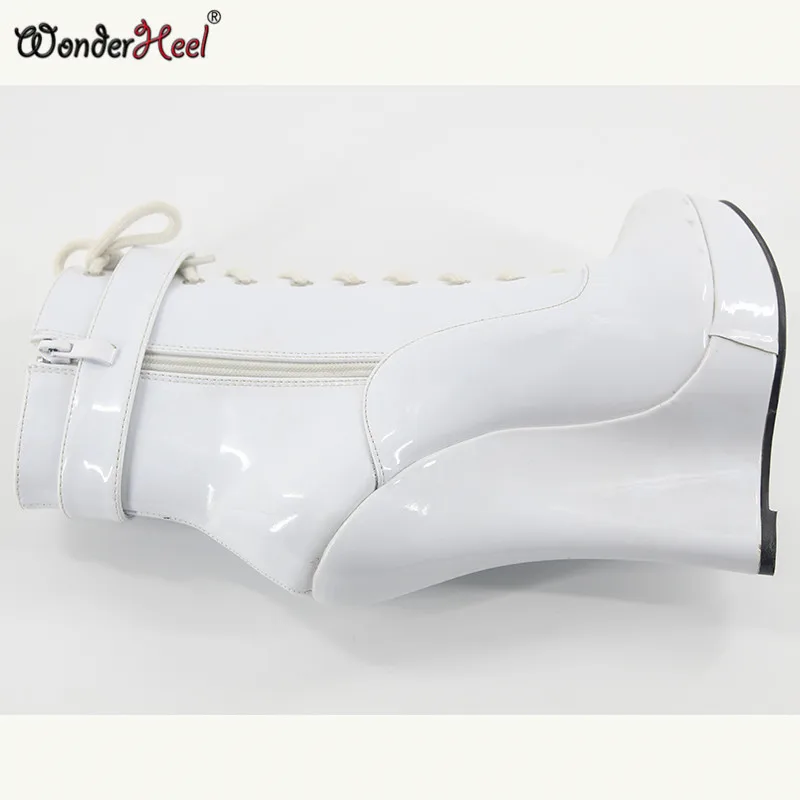 Wonderheel/популярные ботильоны из лакированной кожи на очень высоком каблуке 18 см; Ботильоны на танкетке 3 см; полусапожки; женские пикантные ботинки