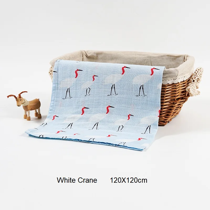 2 Layers White Crane Детское одеяло органический хлопок муслин супер мягкое толстое одеяло пеленка детское банное полотенце коляска ежемесячное одеяло s новорожденное пеленание пеленать - Цвет: 2 Layers White Crane
