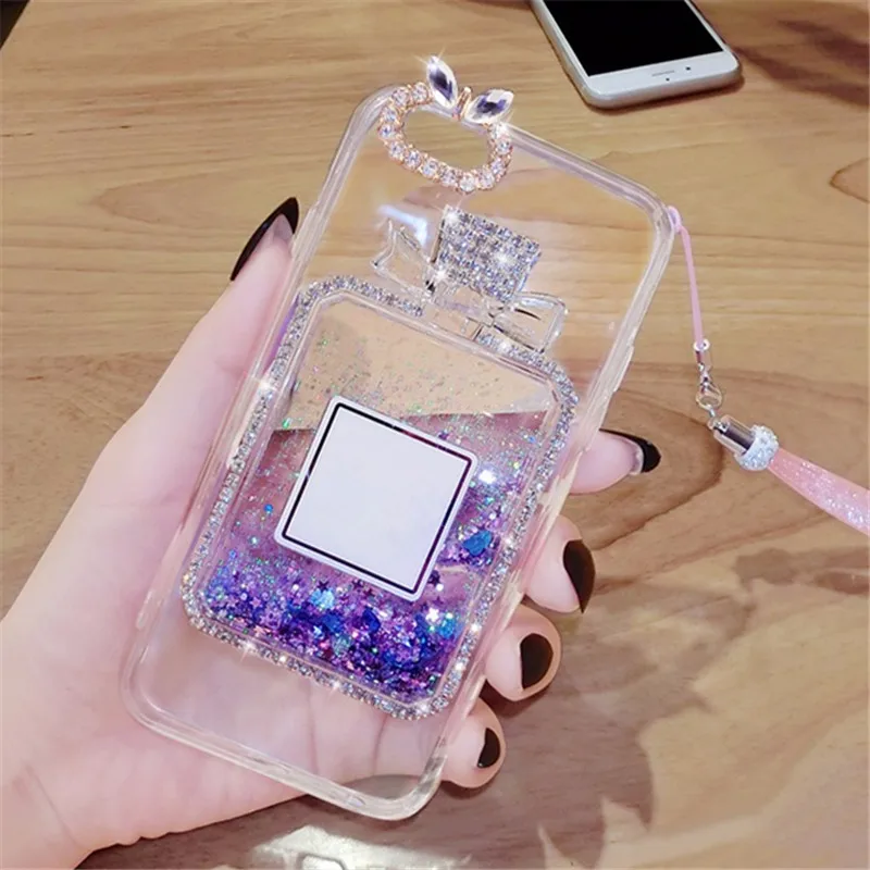 Для iPhone 6 6S 7 8 plus X XR XS Max Модный горный хрусталь Алмазный Блестящий с жидкостью