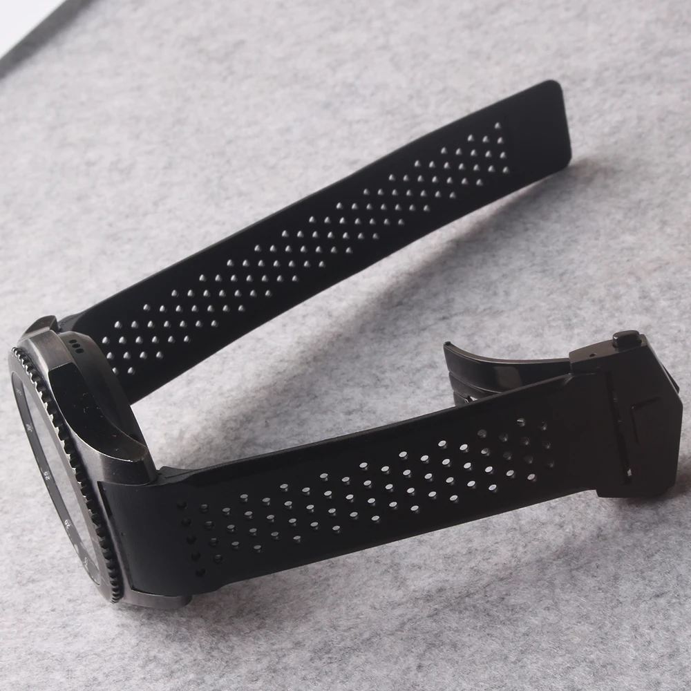 

20 22mm Watchband strap High Quality Accessories hole Soft Rubber Bracelet folding buckle For Samsung Gear S3 Frontier Free tool