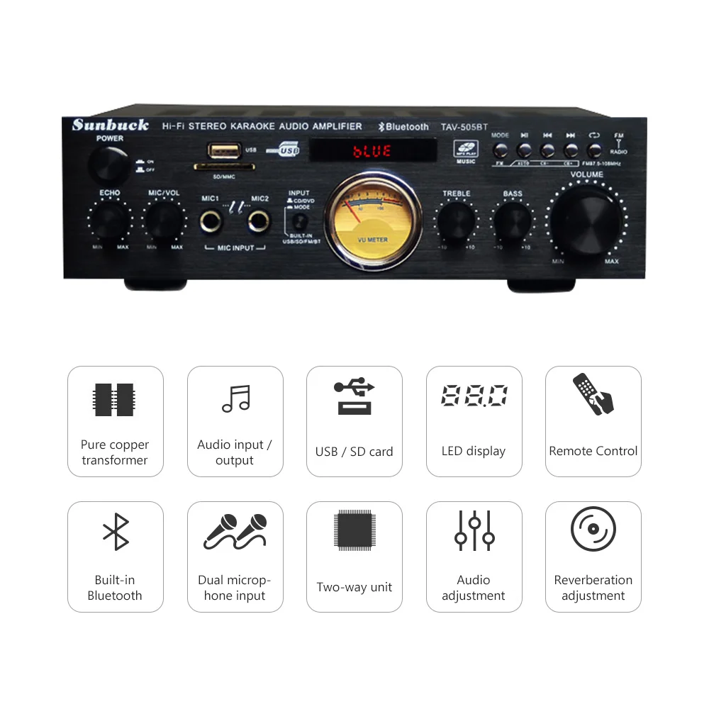 SUNBUCK новый домашний аудио усилитель высокой мощности 220 В встроенный Bluetooth av с