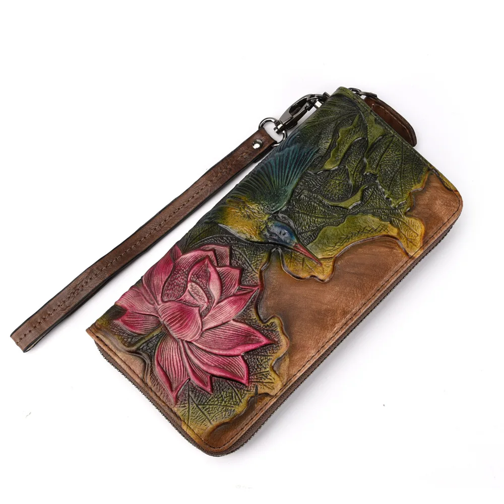 Женский кошелек из натуральной кожи ручной работы длинный винтажный однотонный