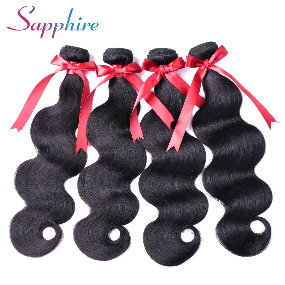 SAPPHIRE Peruvian 4 Bundles with Closure Body Wave 100% Human Hair Free Part Lace 5PCS | Шиньоны и парики