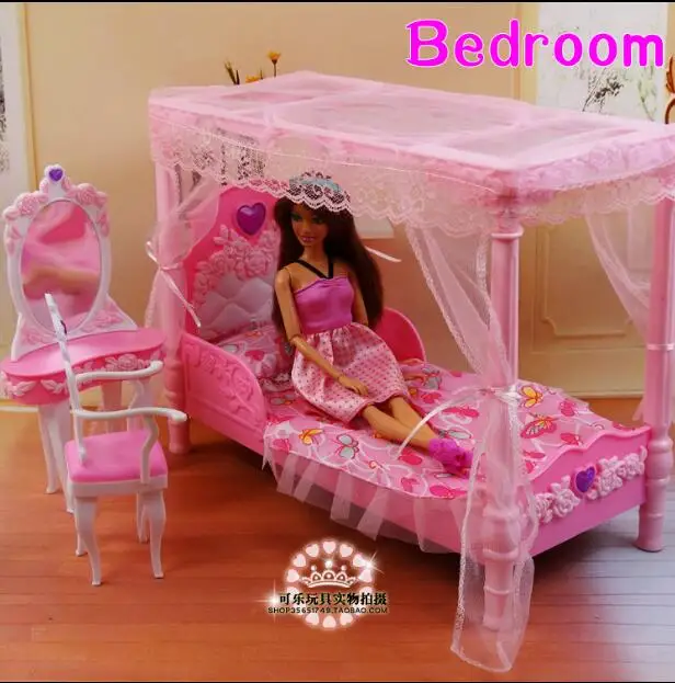 Juego de cama y silla para muñeca barbie, accesorios de dormitorio de princesa, casa de ensueño, cómoda, juguete