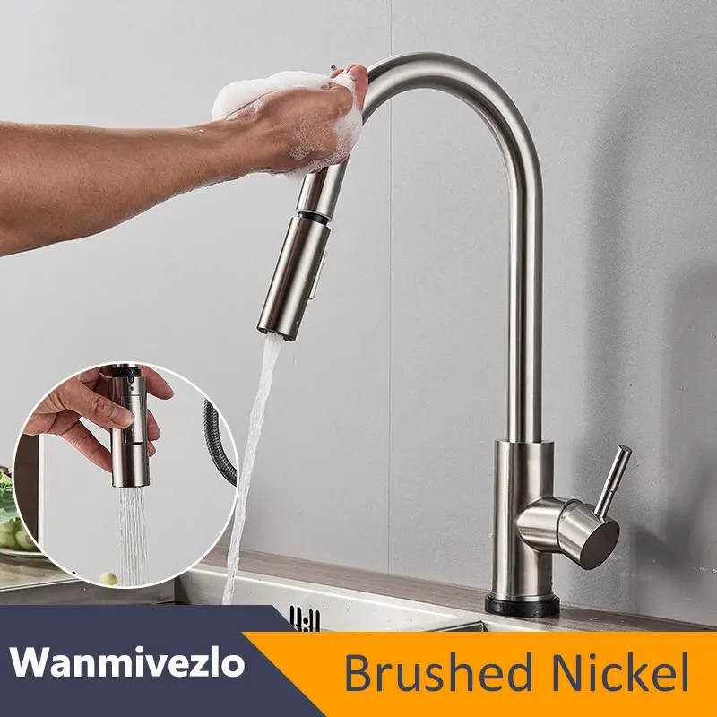 Brushed Nickel Wanmivezlo нержавеющая сталь чувствительный сенсорный контроль кран смеситель для кухни сенсорный датчик кухонный смеситель - Цвет: Brushed Nickel