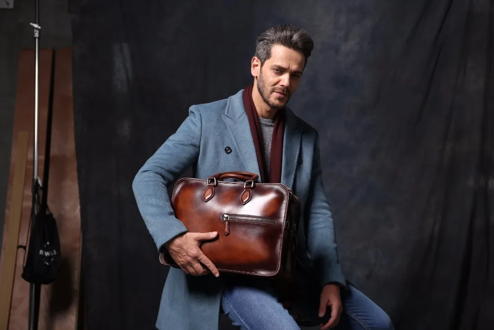 TERSE мужской деловой портфель из коровьей кожи ручная работа сумка через плечо 4