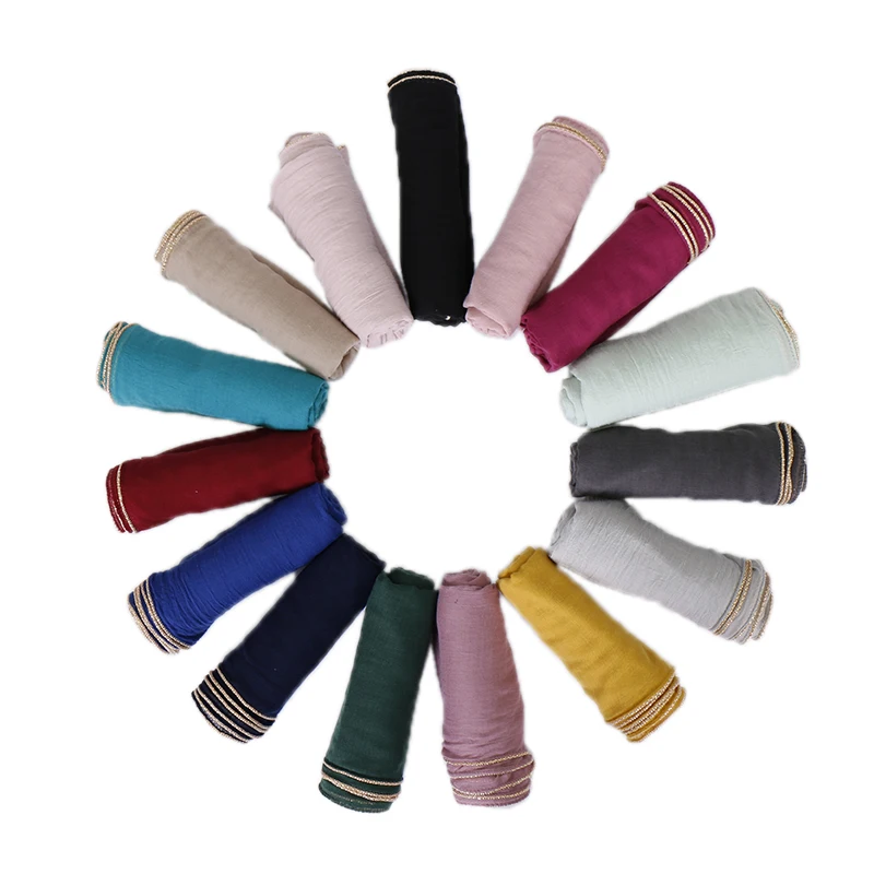 Solid hijab scarf gold beads muslim cotton scarves chain plain wraps shawls maxi fashion headband long 180*80cm |