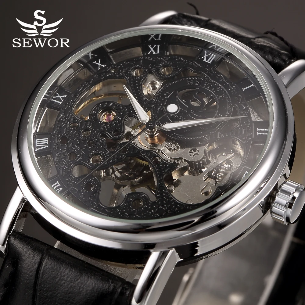 Часы-скелетоны Мужские механические брендовые Роскошные прозрачные с