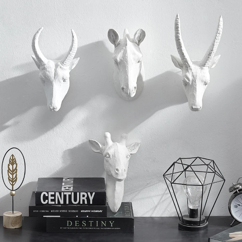 

Настенное украшение 3D с изображением животных, украшение для дома, декор из дерева, смолы, голова животного, подвесная планка с оленем для гостиной