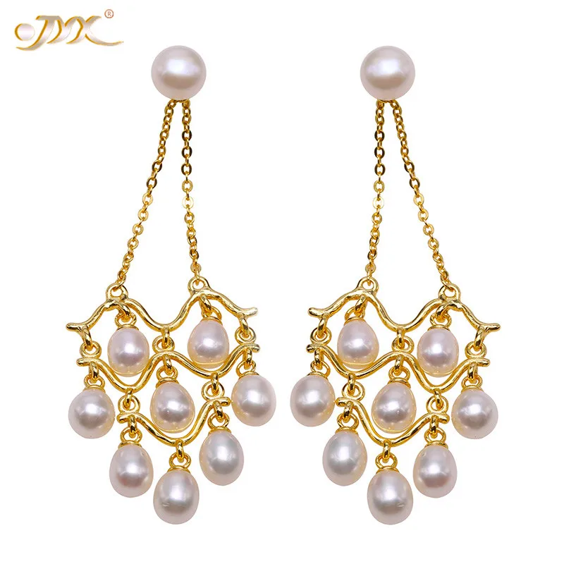 white pearl drop JYX Роскошные Жемчужные Серьги натуральные крошечные белые пресноводные 6,5 мм с цепочками 925 серебряные серьги подарок для матери - Цвет камня: white pearl drop