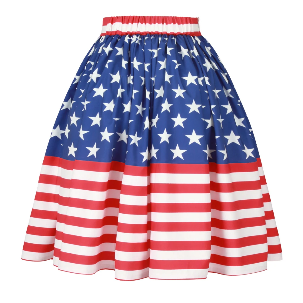 

2019 summer fashion women's polyester casual creative print black USA flag mid-calf ball gown skirts for sweet girls separate
