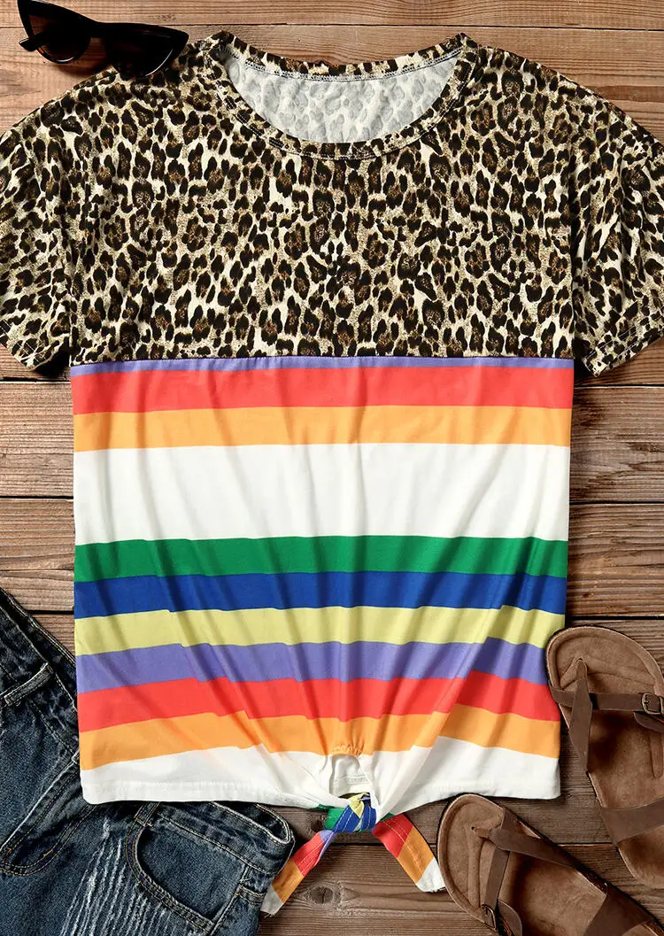 Женская Футболка С Леопардовым Принтом Плюс Размер Эстетичный Топ В Полоску