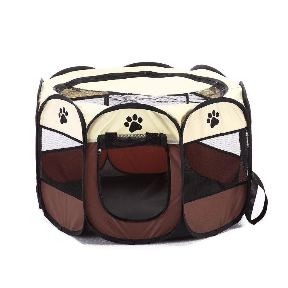 Coffee Portable Foldable Playpen Pet Dog Crate Room Puppy Exercise Kennel Cat Cage Water Resistant Outdoor Removable Mesh Shade Cover - Цвет: Coffee
