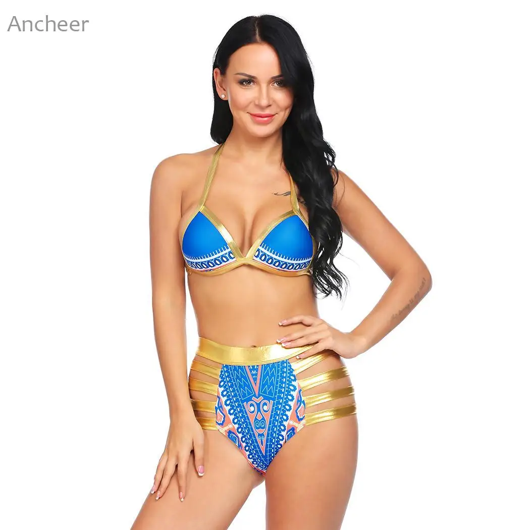 Винтажный стиль купальники большого размера s женский Холтер с высокой талией