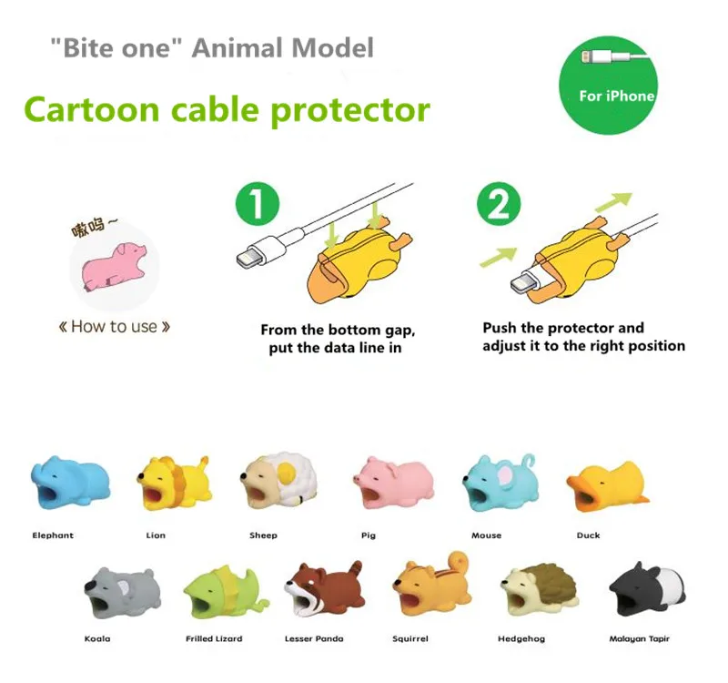 USB кабель органайзер с защитой от поклевки в виде животного для iPhone 5 6 6s 7