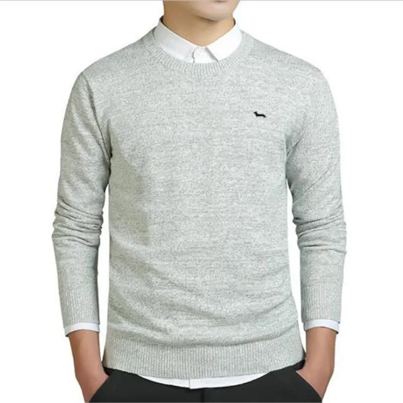 light gray Стандартный Solid пуловеры Длинные рукава с круглым вырезом норки кашемира осень и зима Для мужчин формальные вязаный свитер - Цвет: light gray