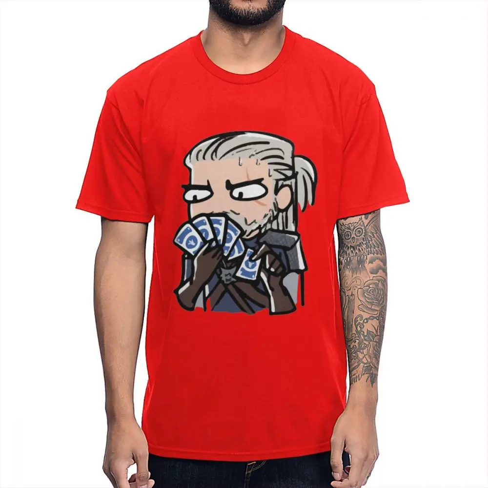 Забавная футболка с героями мультфильмов с героями игры Gwent футболка с круглым вырезом из чистого хлопка Homme - Цвет: Красный