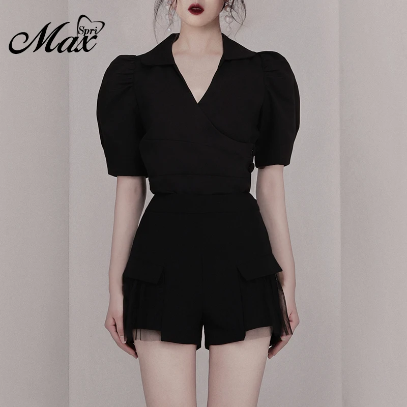 Женский офисный костюм Max Spri комплект из двух предметов топ с v образным вырезом и