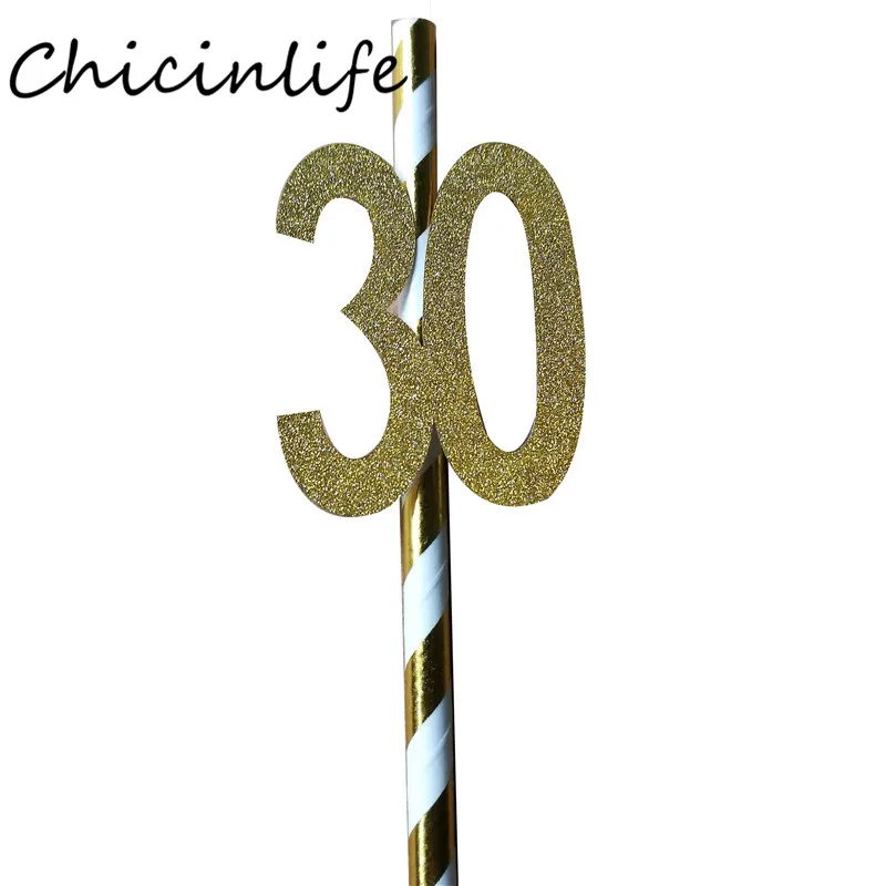 Chicinlife 10 шт. бумажная соломинка с номером 30 40 50 60 соломинка для напитков на день рождения/свадьбу юбилей день рождения украшения