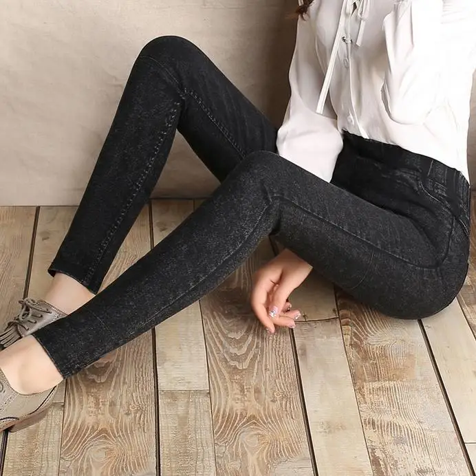 Эластичные длинные брюки большого размера Женские джинсы-карандаш 2018 | Женская